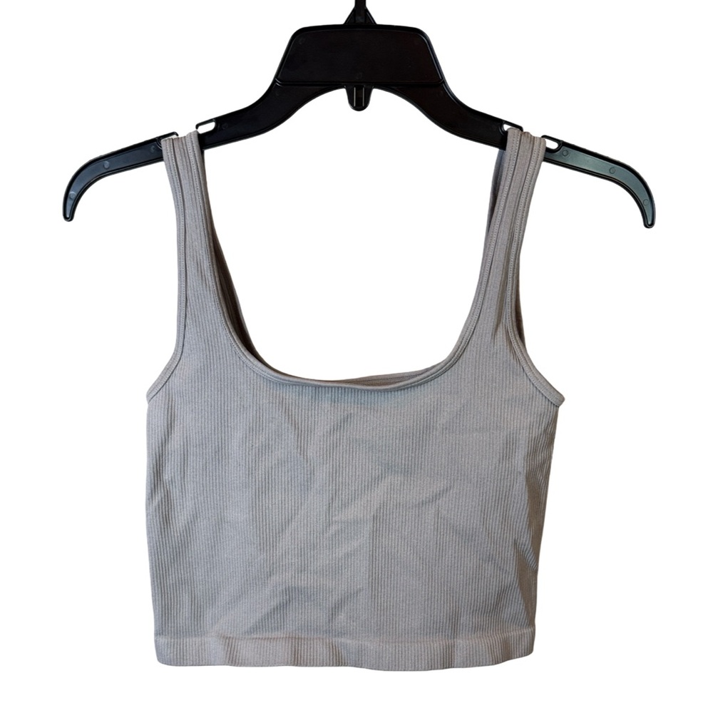 OQQ Gray Square-Neck Ribbed Tank Top